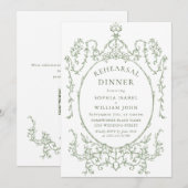 Victoriaans Sage Green Repetitie Diner QR-code Kaart (Voorkant / Achterkant)