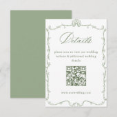 Victoriaans Sage Green Wedding Details QR-code Informatiekaartje (Voorkant / Achterkant)