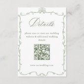 Victoriaans Sage Green Wedding Details QR-code Informatiekaartje (Voorkant)