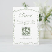 Victoriaans Sage Green Wedding Details QR-code Informatiekaartje (Staand voorkant)