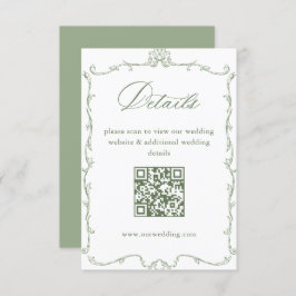 Victoriaans Sage Green Wedding Details QR-code Informatiekaartje