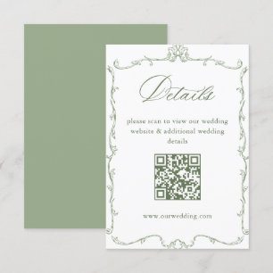 Victoriaans Sage Green Wedding Details QR-code Informatiekaartje