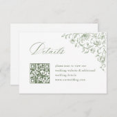 Victoriaans Sage Green Wedding QR code Details Informatiekaartje (Voorkant / Achterkant)