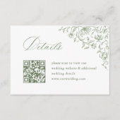 Victoriaans Sage Green Wedding QR code Details Informatiekaartje (Voorkant)