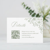 Victoriaans Sage Green Wedding QR code Details Informatiekaartje (Staand voorkant)