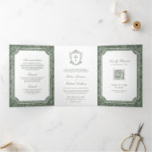 Victoriaans Sage Groene Katholieke QR Code Huwelij Drieluik Uitnodiging (Binnen)
