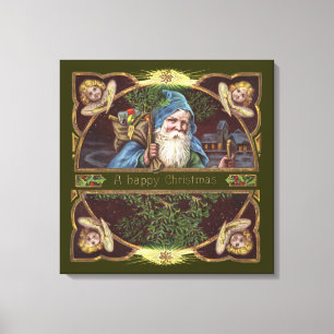 Victoriaans Santa Angels Kerst Antiek Canvas Afdruk