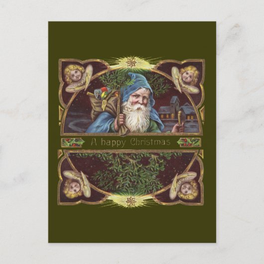 Victoriaans Santa Angels Kerst Antiek Feestdagenkaart (Voorkant)