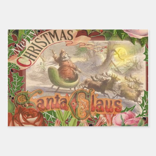 Victoriaans Santa Angels Kerst Antiek Inpakpapier Vel (Voorkant 3)