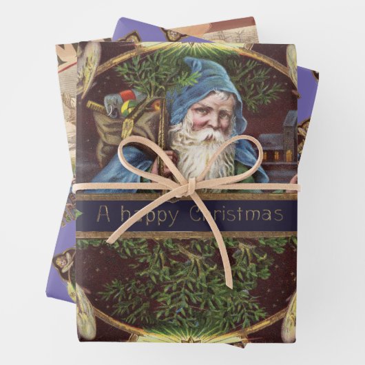 Victoriaans Santa Angels Kerst Antiek Inpakpapier Vel (In situ)