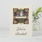 Victoriaans Santa Angels Kerst Antiek Kaart (Staand voorkant)