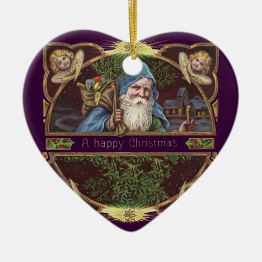 Victoriaans Santa Angels Kerst Antiek Keramisch Ornament (Voorkant)