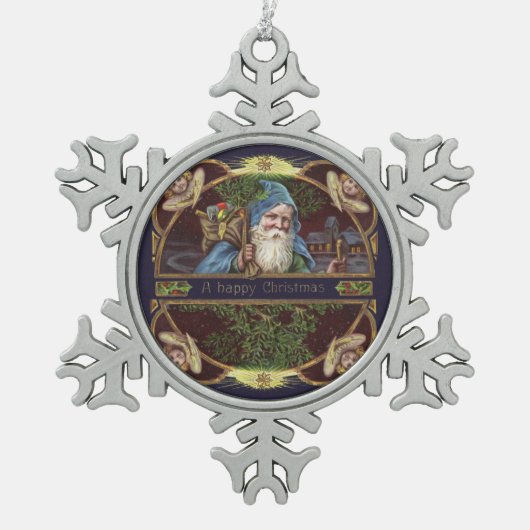 Victoriaans Santa Angels Kerst Antiek Tin Sneeuwvlok Ornament (Voorkant)