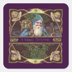 Victoriaans Santa Angels Kerst Antiek Vierkante Sticker