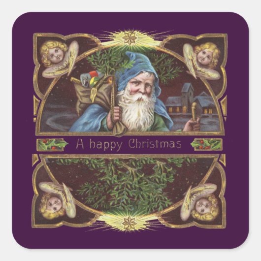 Victoriaans Santa Angels Kerst Antiek Vierkante Sticker (Voorkant)
