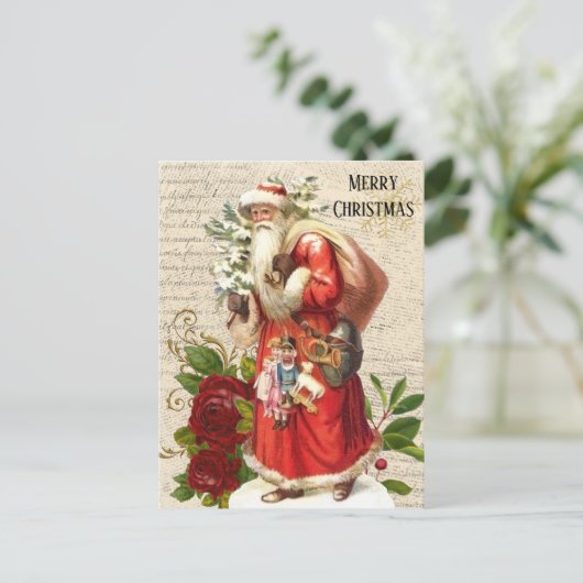  Victoriaans Santa Claus Antiek ontkoppeling Briefkaart (Staand voorkant)