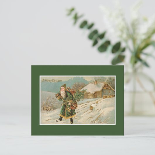 Victoriaans Santa Claus Green Robe Feestdagenkaart (Staand voorkant)