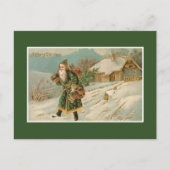 Victoriaans Santa Claus Green Robe Feestdagenkaart (Voorkant)
