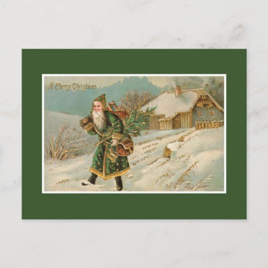 Victoriaans Santa Claus Green Robe Feestdagenkaart (Voorkant)