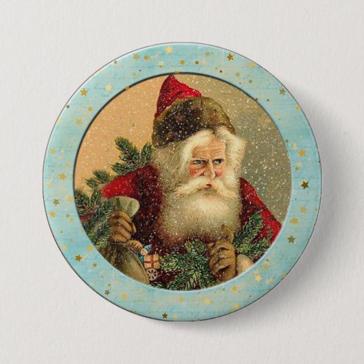 Victoriaans Santa Claus - Lichte Turquoise Border Ronde Button 7,6 Cm (Voorkant)