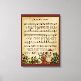 Victoriaans Santa Claus Music Score en Song Canvas Afdruk