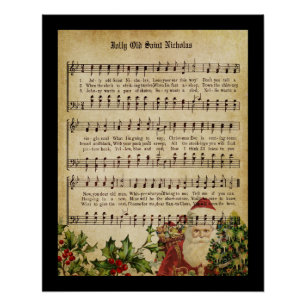 Victoriaans Santa Claus Music Score en Song Perfect Poster