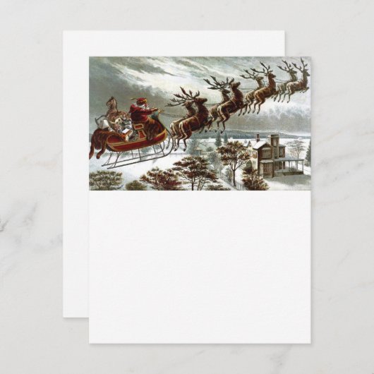 Victoriaans Santa Claus Reindeer en Sleigh Feestdagenkaart (Voorkant / Achterkant)