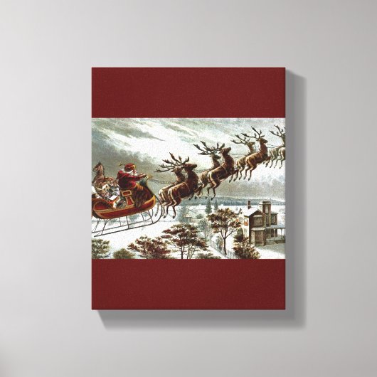 Victoriaans  Santa Claus Rendier Sleigh Canvas Afdruk (Voorkant)