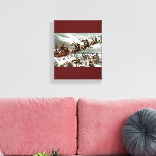 Victoriaans Santa Claus Rendier Sleigh Canvas Afdruk (Insitu (Woonkamer))