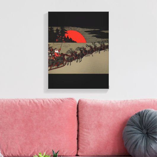 Victoriaans Santa Claus Rendier Sleigh Canvas Afdruk (Insitu (Woonkamer))
