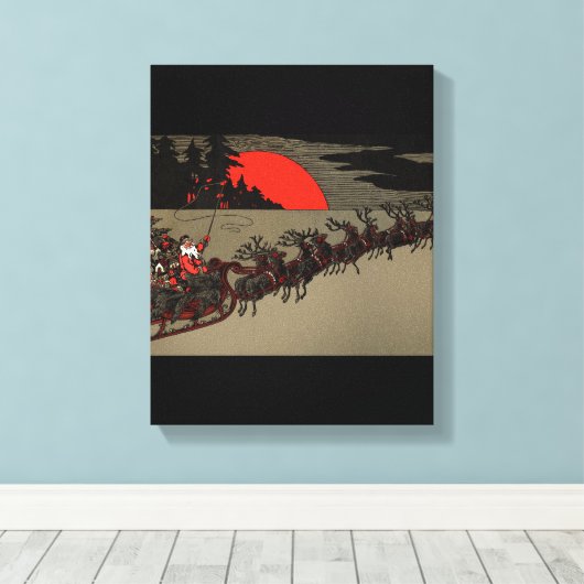 Victoriaans Santa Claus Rendier Sleigh Canvas Afdruk (Insitu (Houten vloer))