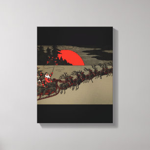 Victoriaans  Santa Claus Rendier Sleigh Canvas Afdruk