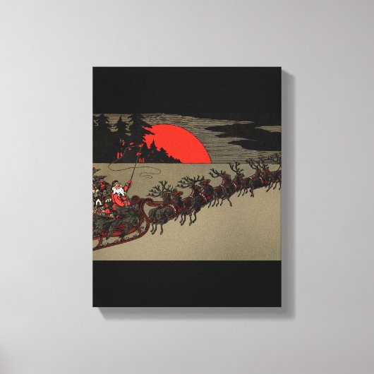 Victoriaans Santa Claus Rendier Sleigh Canvas Afdruk (Voorkant)