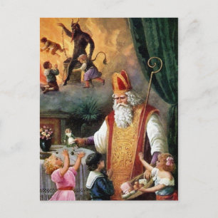 Victoriaans Santa en Krampus Briefkaart
