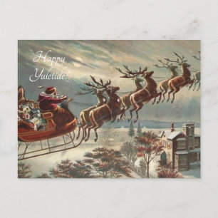 Victoriaans Santa sleigh over stad Briefkaart