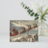 Victoriaans Santa sleigh over stad Briefkaart (Staand voorkant)