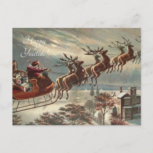 Victoriaans Santa sleigh over stad Briefkaart (Voorkant)