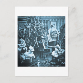 Victoriaans Santa Stereoview Cyaan Feestdagenkaart