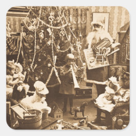 Victoriaans Santa Stereoview Sepia Vierkante Sticker
