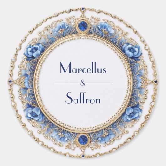 Victoriaans Sapphire Jewel Wedding Sticker (Voorkant)