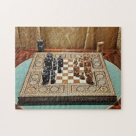 Victoriaans schaakprobleem met schaakmat legpuzzel (Horizontaal)