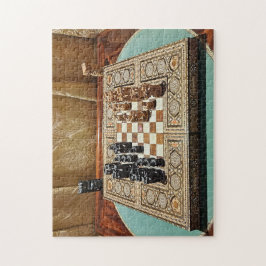 Victoriaans schaakprobleem met schaakmat legpuzzel