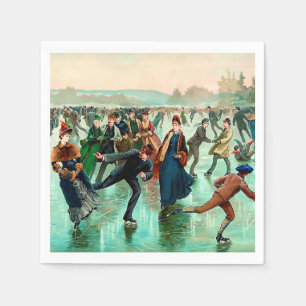 Victoriaans schaatsen  winterseizoen servet