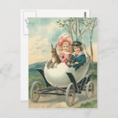 Victoriaans Schattigee kinderen Bunny Egg Car Briefkaart (Voorkant / Achterkant)