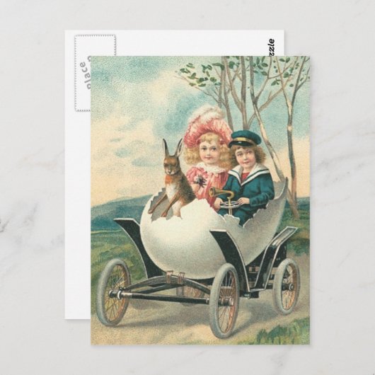 Victoriaans Schattigee kinderen Bunny Egg Car Briefkaart (Voorkant / Achterkant)