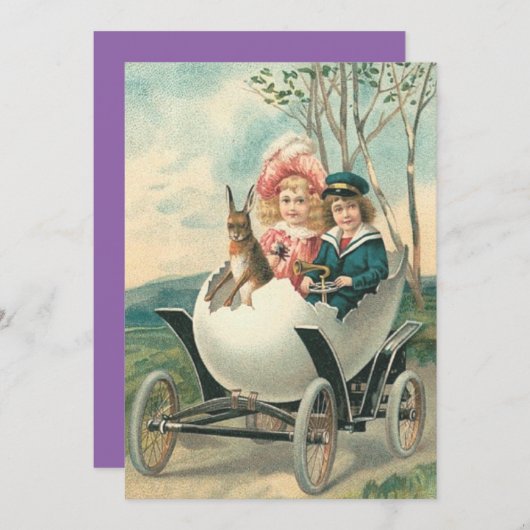 Victoriaans Schattigee kinderen Bunny Egg Car Kaart (Voorkant / Achterkant)