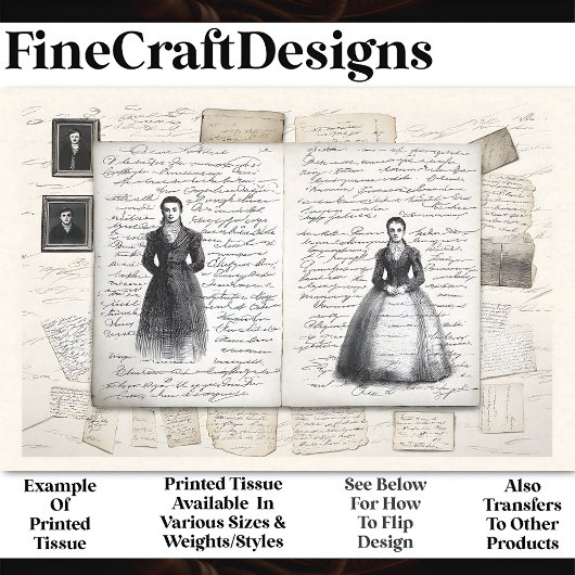 Victoriaans Schetsen Script Collage AF3 Decoupage Tissuepapier
