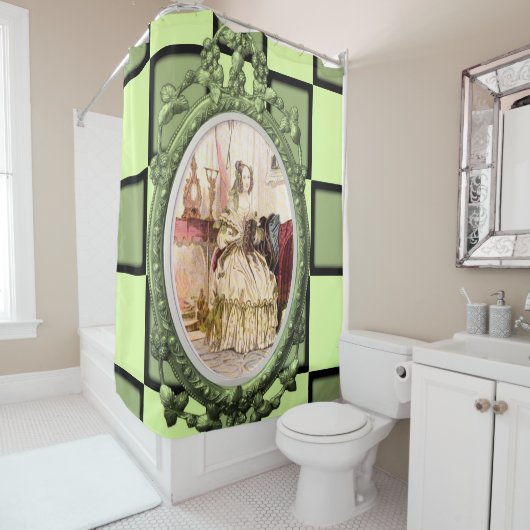 Victoriaans schoengordijn douchegordijn (In situ)