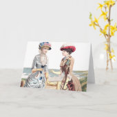 Victoriaans schoonheden aan het strand - Wenskaart Kaart (Gele Bloem)