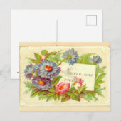 Victoriaans scrapbook bloemen: "Love One " Briefkaart (Voorkant / Achterkant)